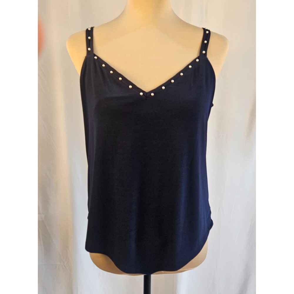 WHBM Womens Size SMALL Blue Layered Pearl V-Neck Trim Sleeveless Tank Top 59.00